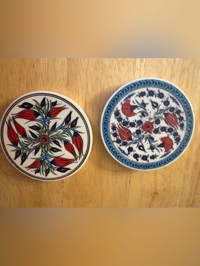 Decorative Turkish Floral Ceramic Wall Plaques - Red & Blue